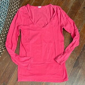 J. Crew cotton Women's Pink Long Sleeve Top V-Neck Top Size Large